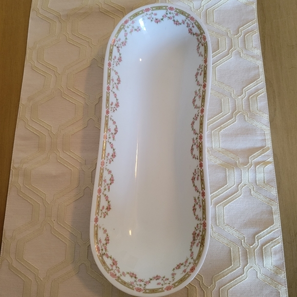 ANTIQUE Victoria Austria Celery Bowl Pink Rose Garland Pattern - Picture 8 of 12